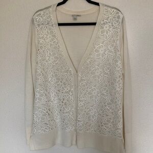 Halogen Ivory Merino Wool V-neck Button Down Cardigan Size XL